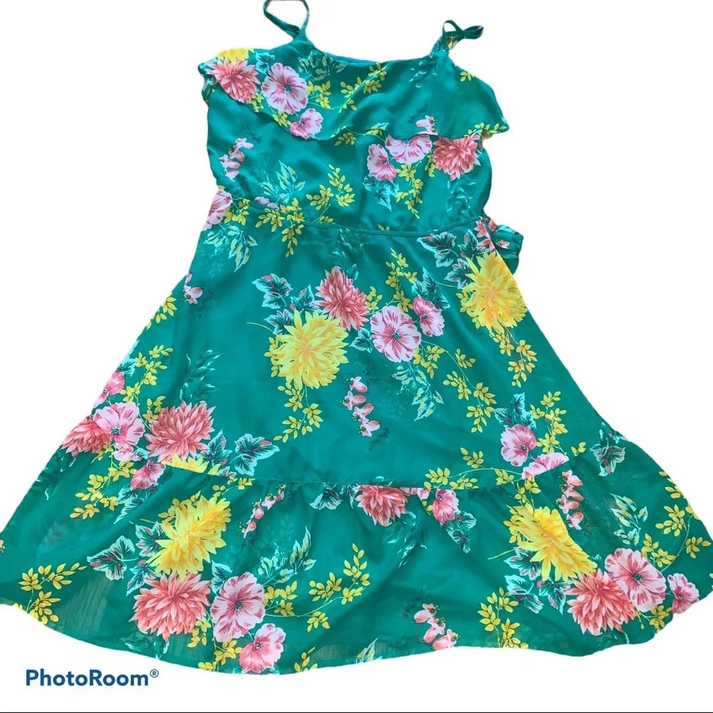 The Children’s Place Willow Green Ruffle Floral Dress size XL
